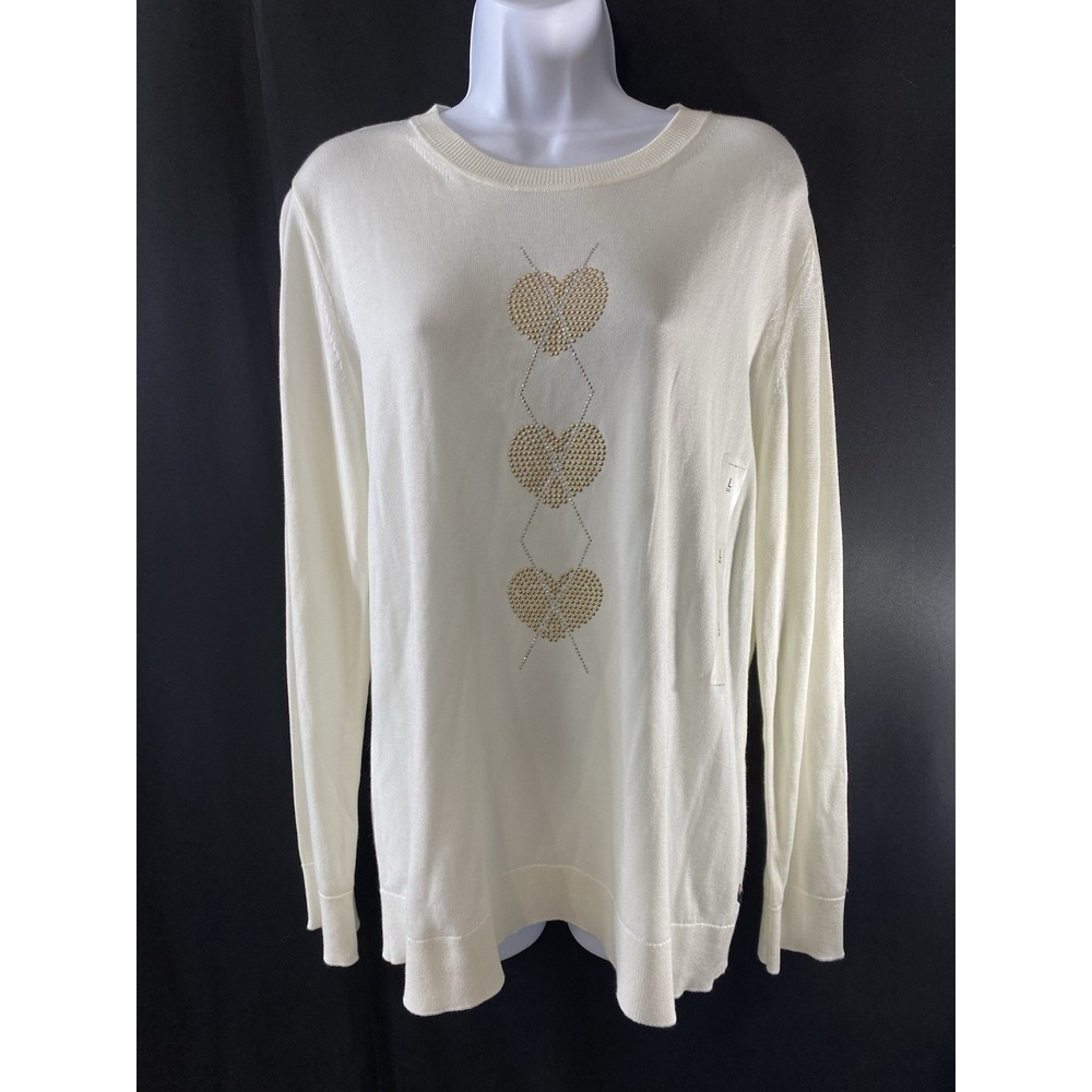 Tommy Hilfiger Womens Sweater Size Large Modal Cotton Preppy Hearts Valentine's